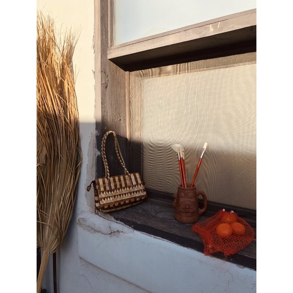 SOLD Woven Rattan Tan & Brown Mini Summer Bag - Picture 10 of 13